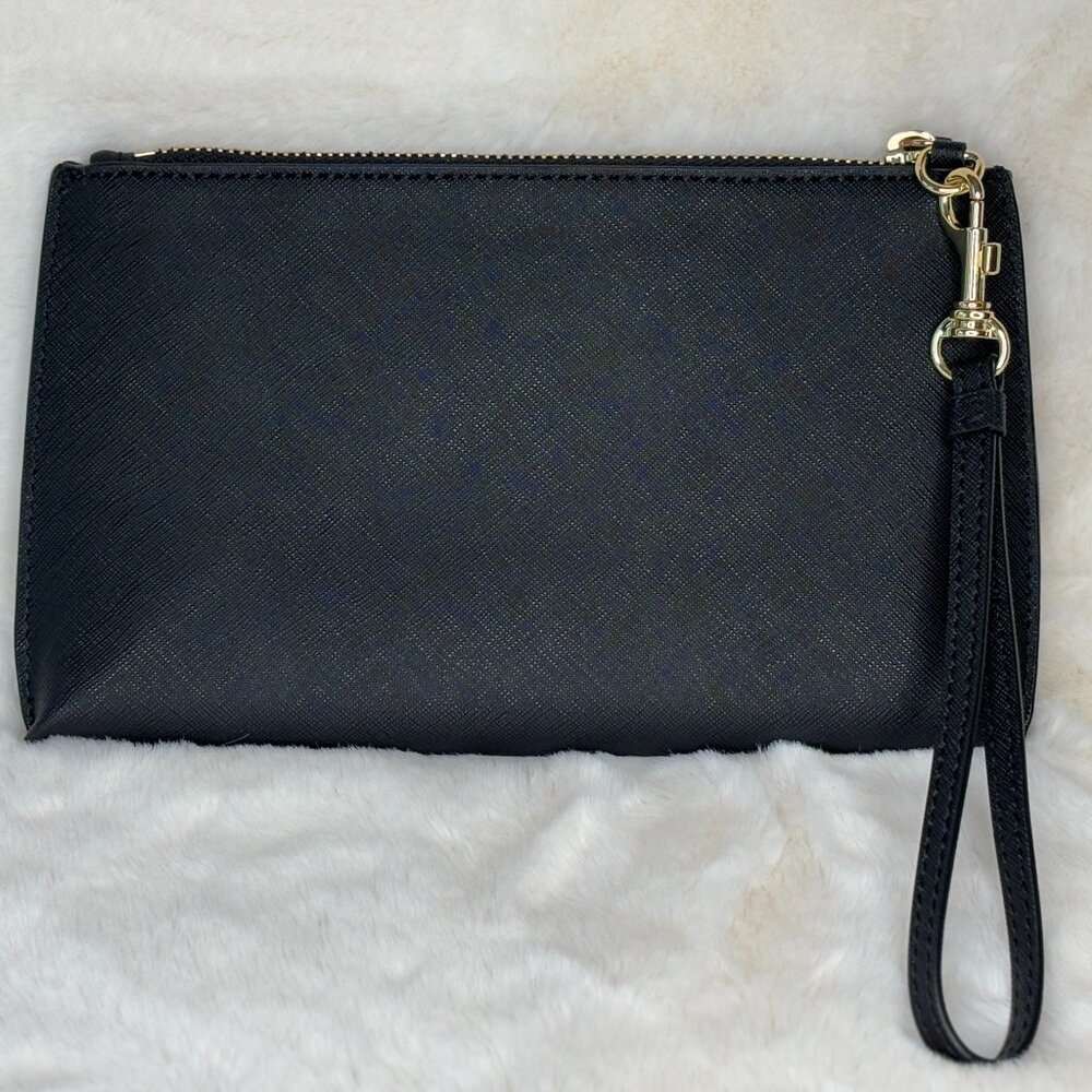 Calvin Klein Black Faux Saffiano Leather Zip Wristlet Clutch Wallet EUC - Picture 5 of 16